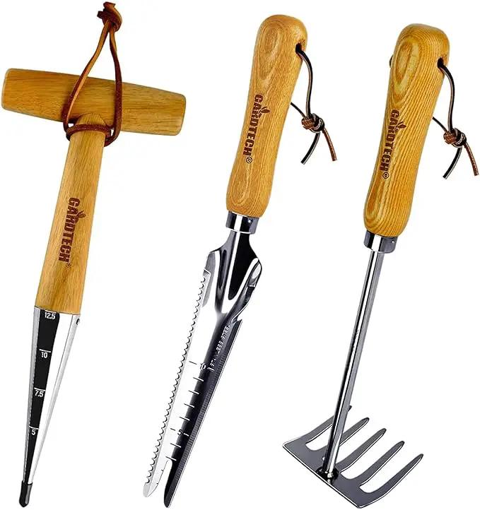 Gardtech Garden Tool Set, Made by Real Ash Wood Handle and Thicken Stainless Steel- 3 Pcs Including Garden Hand Trowel, Transplant, Cultivator-Gardening Gifts for Gardener by GreenHaven Gardens