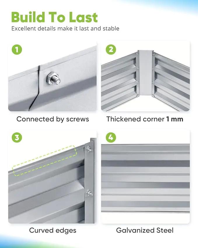 Quictent Galvanized Raised Garden Bed 4x3x1 Ft Metal Planter Box for Vegetables Bottomless for Backyard, Include 1 Tomato Cage, Silver by GreenHaven Gardens