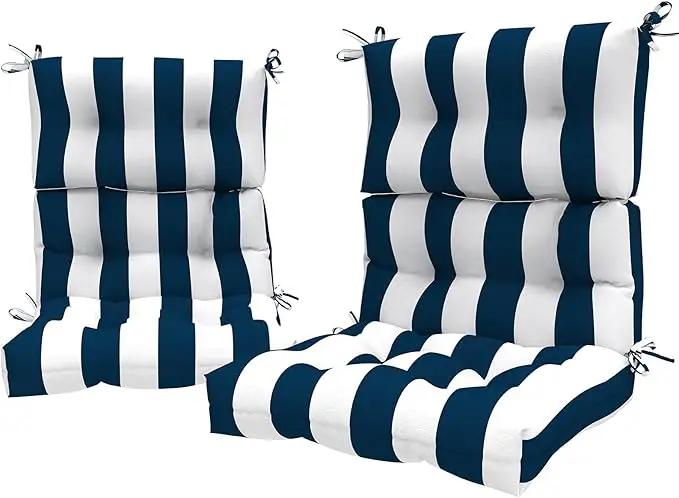LVTXIII 2 Pack Outdoor High Back Cushions Patio Tufted Seat and Back Chair Cushions with Ties, Replacement Chair Pad for Outdoor Furniture Decoration (44” L x 22 W”, Set of 2, Cabana Navy) by GreenHaven Gardens