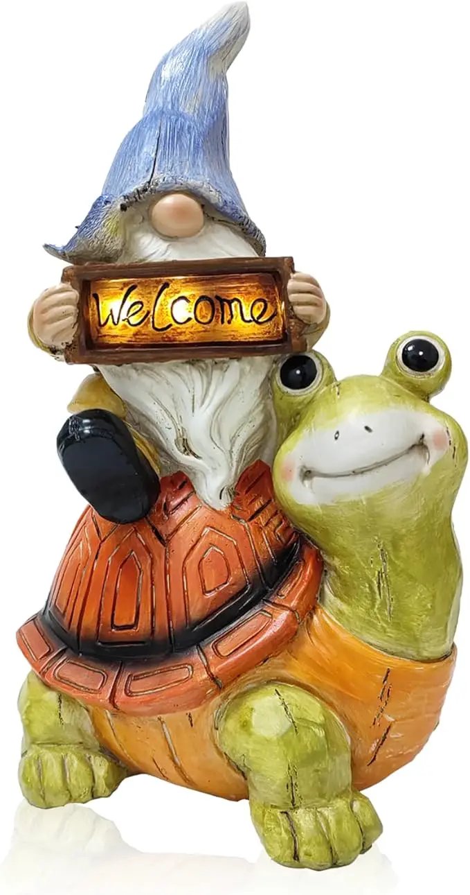 Welcome Solar Gnome Clearance Riding Turtle Statue for Garden Decor - Solar Outdoor Christmas Statue Sculpture Home and Garden Decor for Patio,Yard,Balcony Ornament,Turtle Figurine Light Gifts by GreenHaven Gardens