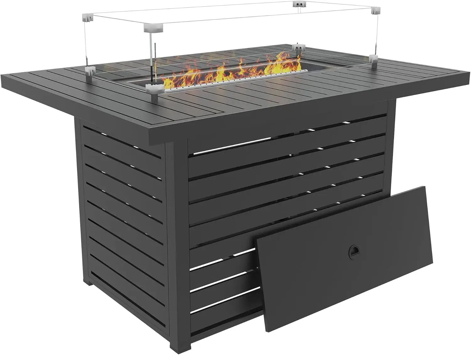 43.3 inch Outdoor Propane Fire Pit 2 in 1 Firepit Table Gas Fire Pit Table with Lid, Glass Wind Guard Rectangle Gas Firepit Table for Garden/Patio, CSA Certification (Dark Grey) by GreenHaven Gardens