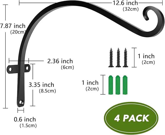 HOOPLE Plant Hangers Outdoor Heavy Duty 4 Pack, Cast Iron Bird Feeder Hanger, Metal Black Plant Brackets Hook for Hanging Flower Baskets, Elegant Design, Large Bearing Capacity by GreenHaven Gardens