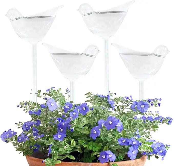 Evelots Plant Self Watering Glass Globes, Bird Shaped Bulbs (4 Pack) Automatic Water Irrigation System for Plants with Funnel, Indoor & Outdoor Use -Extra Long 9.5 Inches by GreenHaven Gardens