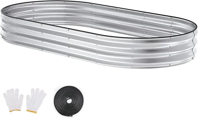 Raised Garden Bed, 8x4x1ft Galvanized Outdoor Planter Beds with Safety Edging and Gloves, Oval Metal Planter Box for Gardening Vegetables Flowers Herb by GreenHaven Gardens