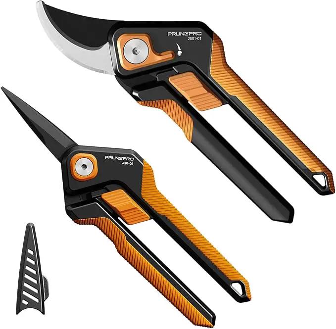 PrunePro Pruning Shears Gardening Scissors Set Professional Hand Pruner Sharp Stainless Steel Blade Teflon Coating Garden Scissors Plant Flower Garden Clipper Orange by GreenHaven Gardens