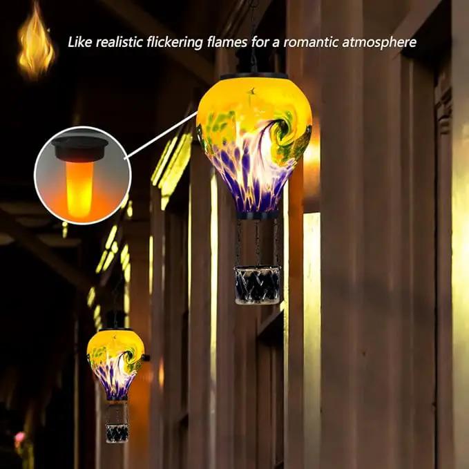 Tie-Dye Style Solar Hot Air Balloon Lantern with Flame, Glass Hot Air Balloon Solar Lantern Waterproof Outdoor Lanterns Decorative Lamp for Patio, Garden, Porch by GreenHaven Gardens