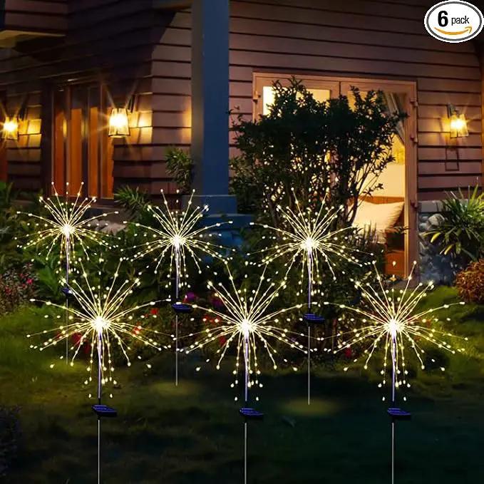 Solar Garden Firework Lights Outdoor Waterproof 6 Pack Solar Powered Art Stake Twinkle Lighting for Outside Decor, 120 LED Sparklers String Lights for Yard Pathway Patio Party Decorations (Warm White) by GreenHaven Gardens