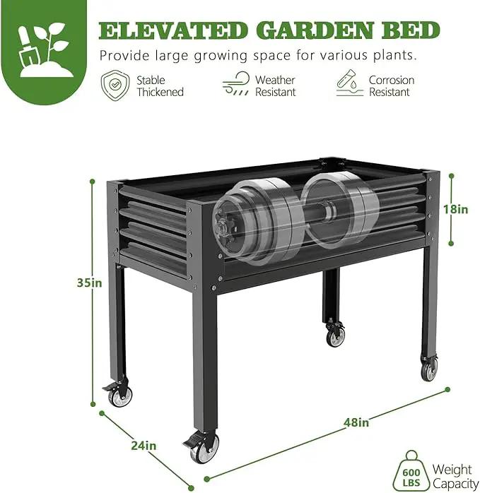 A ANLEOLIFE Galvanized Raised Garden Bed with Legs,48x24x35in Large Elevated Planter Box on Wheels with Drainage Holes for Backyard, Balcony, Patio, 600lb Capacity, Quartz Grey by GreenHaven Gardens