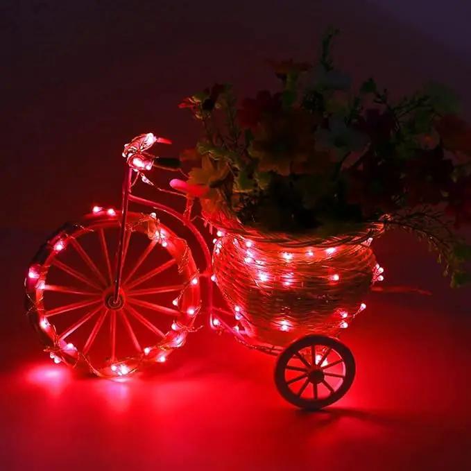 QITONG 4 Pack Red Solar Fairy Lights, Each 33ft 100 LED String Light Outdoor Waterproof, 8 Modes Silver Wire Red Outdoor Lights by GreenHaven Gardens