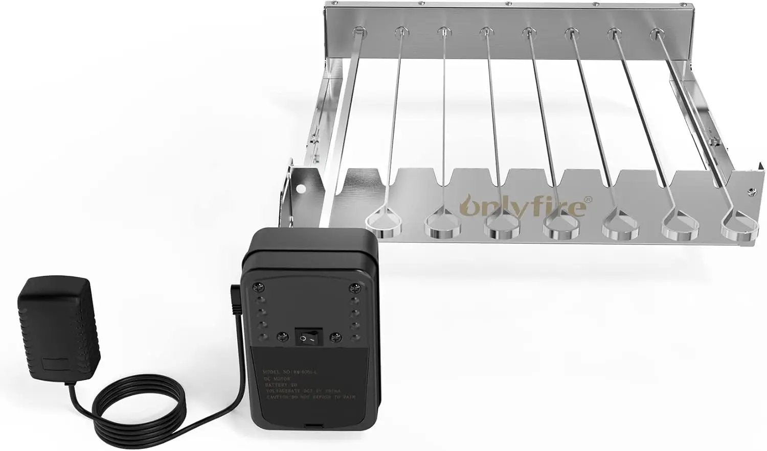 only fire Stainless Steel Electric Skewer Turner, Rotated Grilling Rack Shish Kabob Set with 7 Skewers and Dual-Purpose Rotisserie Motor by GreenHaven Gardens