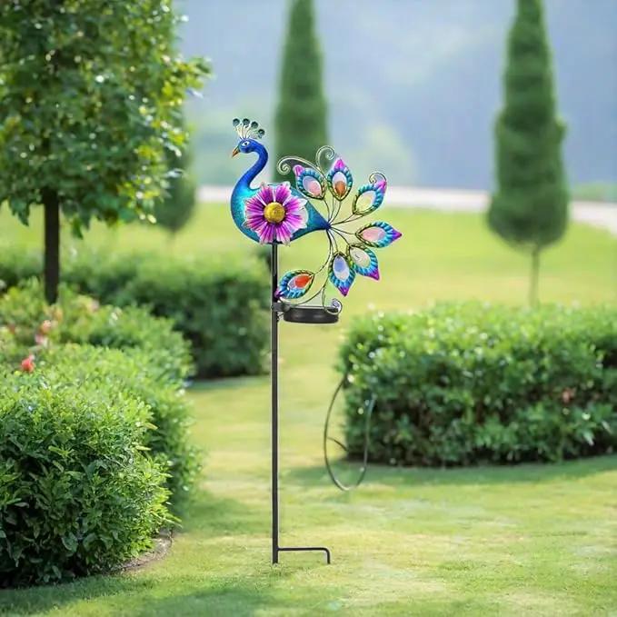 Solar Peacock Statue, Garden Metal Stake Lights Yard Decorations Outdoor,Perfect Peacock Gifts for Women, Ornaments,Mothers Day Ideal Gifts（Solar Peacock Flower ） by GreenHaven Gardens