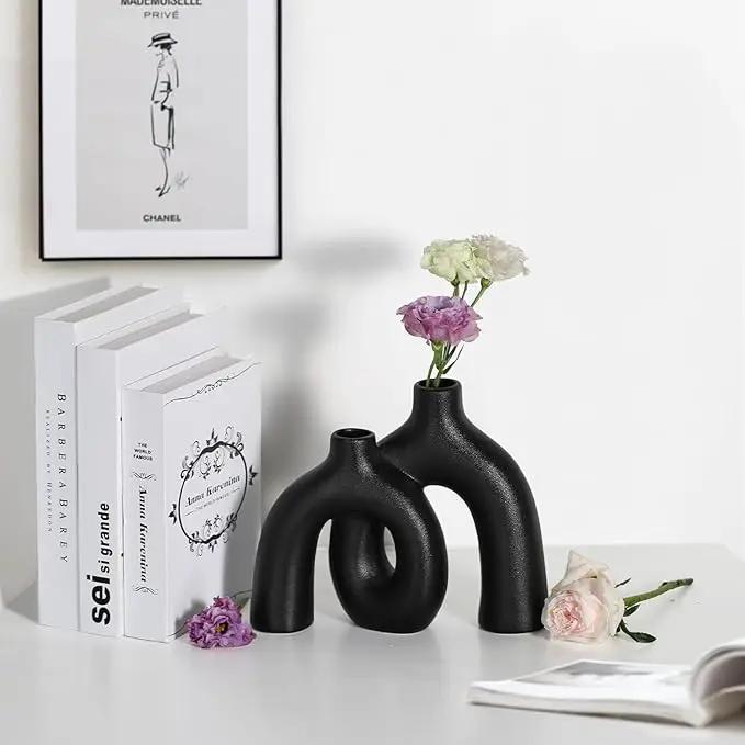 CEMABT Modern Nordic Boho Vase Set - Elegant Black Matte Ceramic Home Decor for Living Room, Bookshelf, Mantel, Entryway Table & Console Décor | Shelf Decorations Gift by GreenHaven Gardens