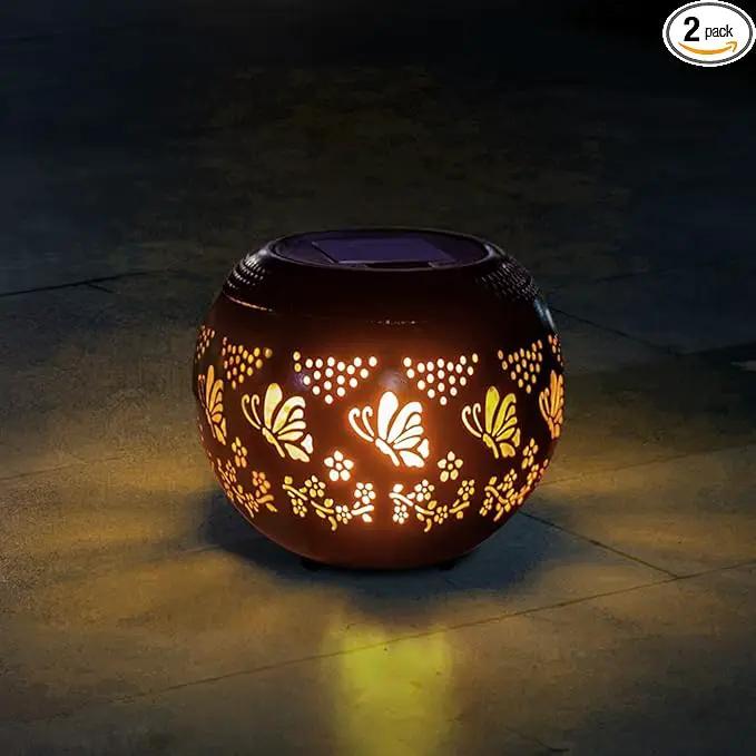 VEWOGARDEN 2 Pack Solar Lanterns Outdoor Waterproof Solar Lantern Hollow Out Metal Butterfly Lantern Solar Lights for Patio Garden Table Decor by GreenHaven Gardens