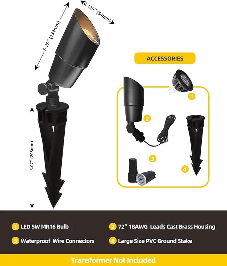 COLOER Die-cast Brass Landscape Spotlight(Black) 10-Pack with 5W Aluminum Housing MR16 LED Bulb 2700K 450LM CRI85+,12V AC/DC Low Voltage Outdoor Uplighting, Garden Patio Spot Up Light(101B-Black) by GreenHaven Gardens