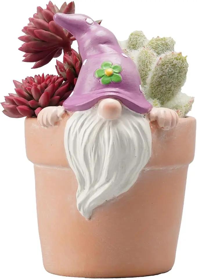 Newman House Studio Spring-Gnomes Flower-Pots Easter Decorations Cactus-Succulents - Easter Decorative Purple Planter Pots Unique Garden Pots with Drainage Hole for Indoor Outdoor 3 x 3.5 x 5 inch by GreenHaven Gardens