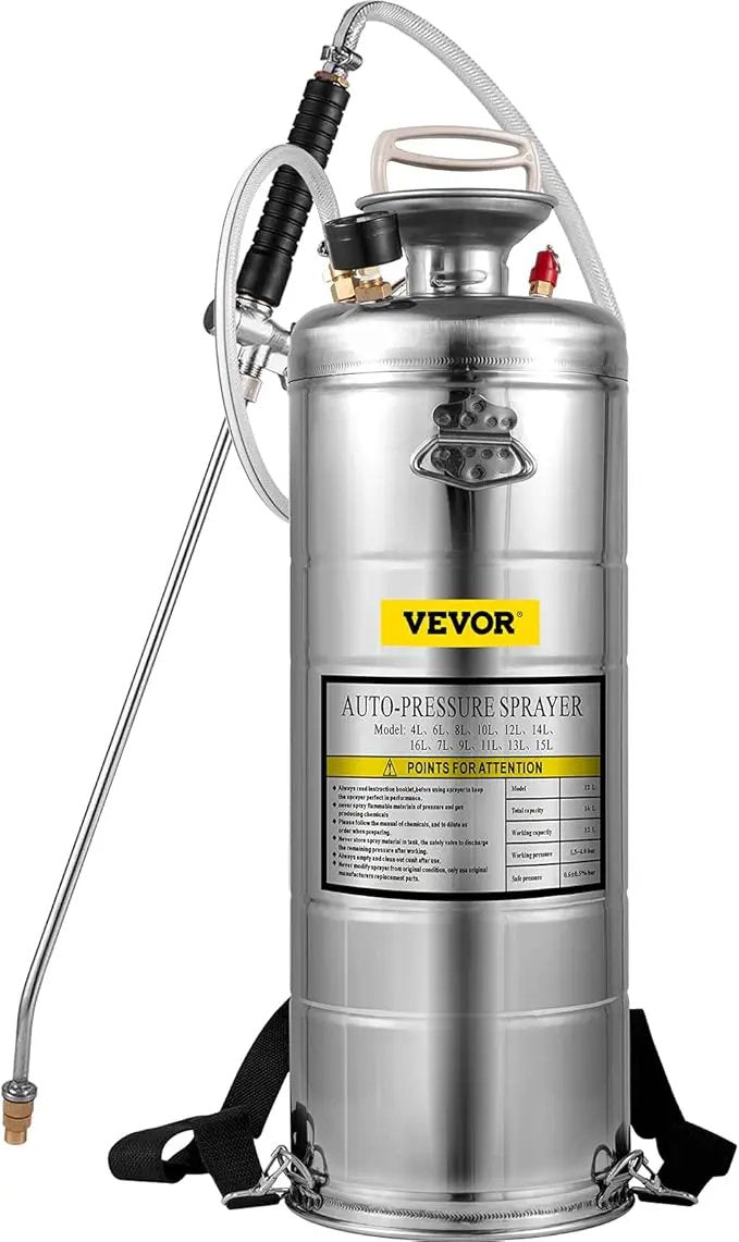 Happybuy 3.5 Gallon Stainless Steel Sprayer, 20" Wand & 3FT Reinforced Hose, Pressure Gauge, Safety Valve&Adjustable Nozzle, Garden Weed Pump Sprayer for Lawn, Gardening by GreenHaven Gardens
