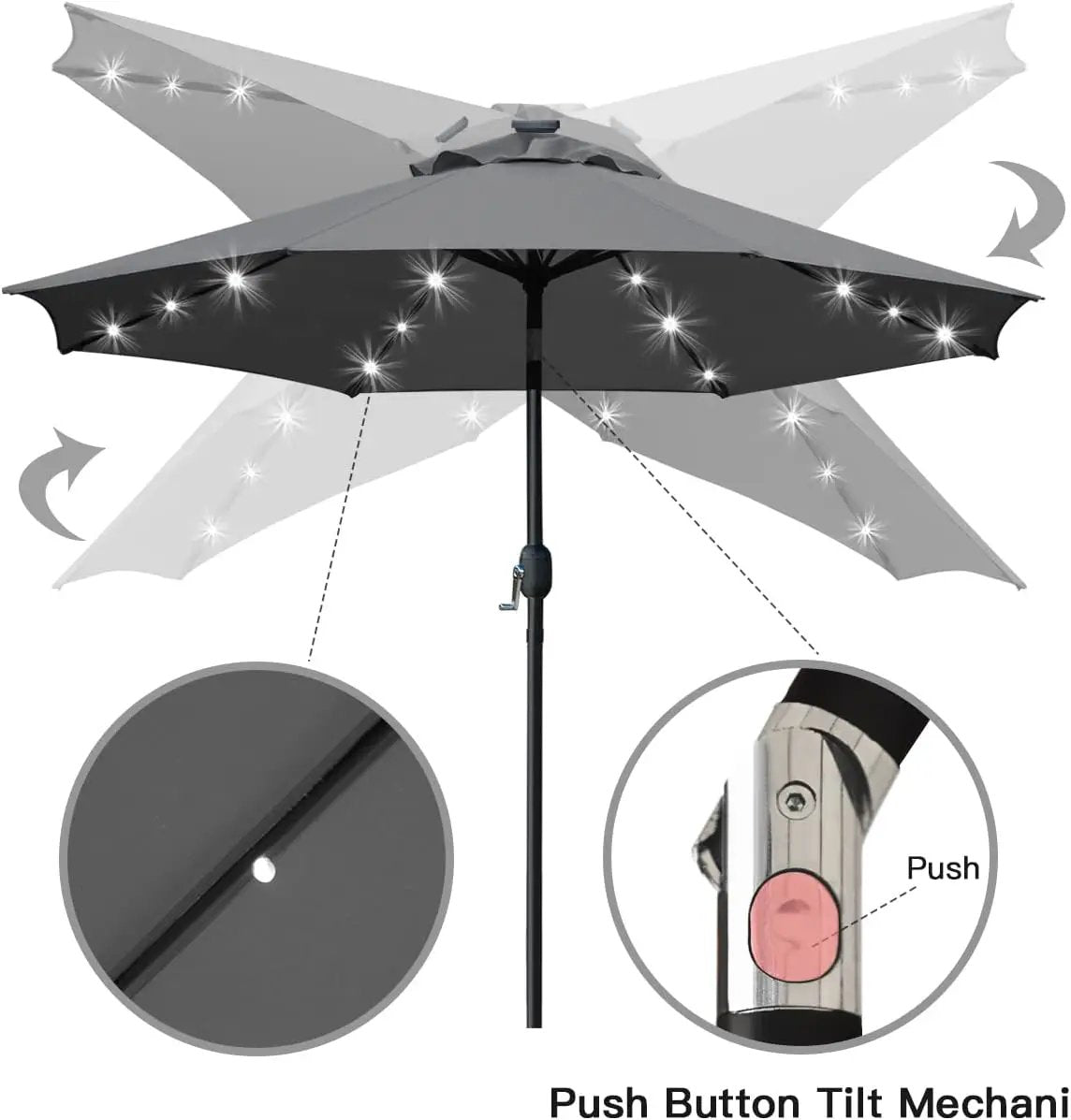 Sunnyglade 9' Solar LED Lighted Umbrella with 8 Ribs Adjustment and Crank Lift System for Patio (Grey) by GreenHaven Gardens
