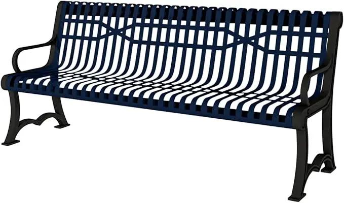 Heavy-Duty Outdoor Bench Thermoplastic Coated, Slatted Steel, Commercial-Grade Garden Bench, Made in America (Portable with Back, 4 Ft, Textured Dark Blue) by GreenHaven Gardens