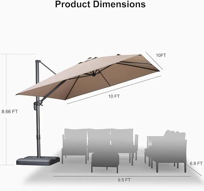 PURPLE LEAF 10 FT Cantilever Patio Umbrella Outdoor Aluminum Offset Square Umbrella with 3 Years Fade Resistance Recycled Fabric and 360-degree Rotation for Deck Pool Garden, Sand Dune by GreenHaven Gardens