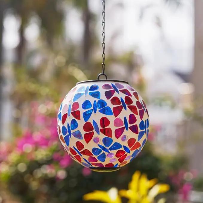 Hanging Solar Lanterns Outdoor Waterproof, Decorative Mosaic Butterfly Solar Lantern, Gazing Ball Globe Hanging Lantern for Patio Garden Yard Home Decor by GreenHaven Gardens