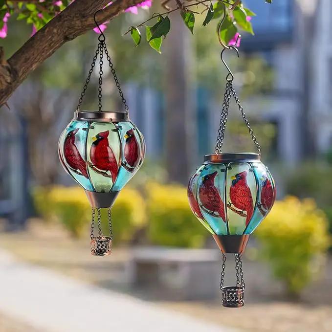 Starsoul 2 PC Cardinal Hot Air Balloon Solar Lantern with Flame Glass Outdoor Hanging Hot Air Balloon Solar Light Waterproof Garden Patio Yard Party Decorations by GreenHaven Gardens