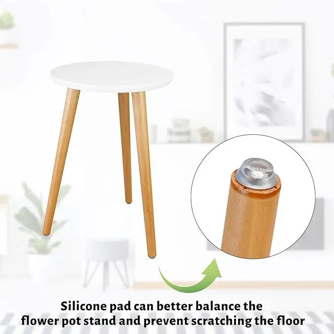 Uneedem Wood Mid Century Plant Stand for Indoor Plants, Modern Table, Tall Holder for Flower Pots, Small Round Side/End Table(A2 White, High: 16.5")