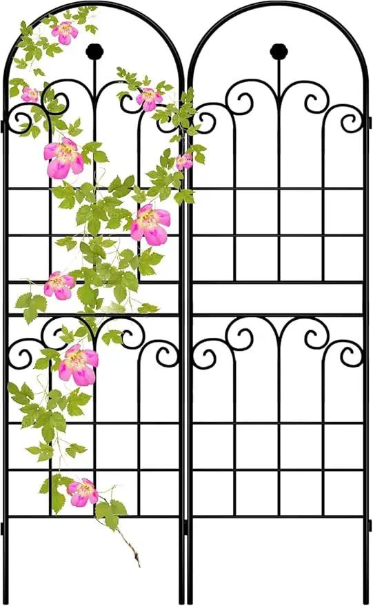 LZRS 2 Pack 71x20in Rustic Iron Arch Decoration Garden Trellis with Black Metal Coating – Perfect for Supporting Climbing Plants Outdoor, Roses, Vines, Flowers, and Vegetables. by GreenHaven Gardens