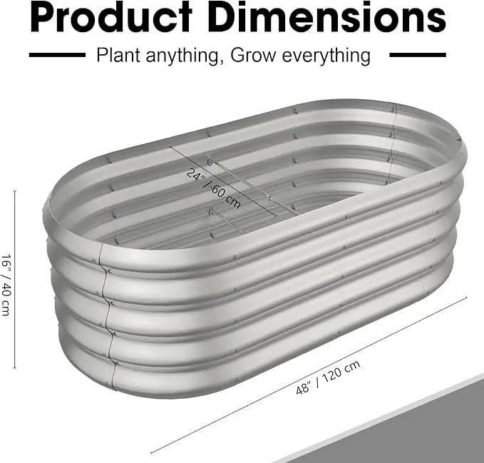 4x2ft Oval Galvanized Raised Garden Bed Kits 16" Tall Outdoor Large Metal Modular Planter Box 9-in-1 Raised Beds for Gardening,Vegetables,Fruits,Flowers & Herbs (Silver) by GreenHaven Gardens