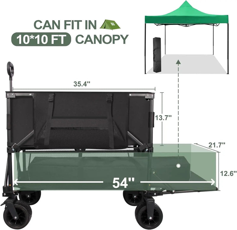Double Decker Wagon Heavy Duty Collapsible, 600LBS 400L Capacity Foldable Utility Cart with Big Wheels for Beach, Outdoor, Camping & Gardening, Durable Steel Frame by GreenHaven Gardens