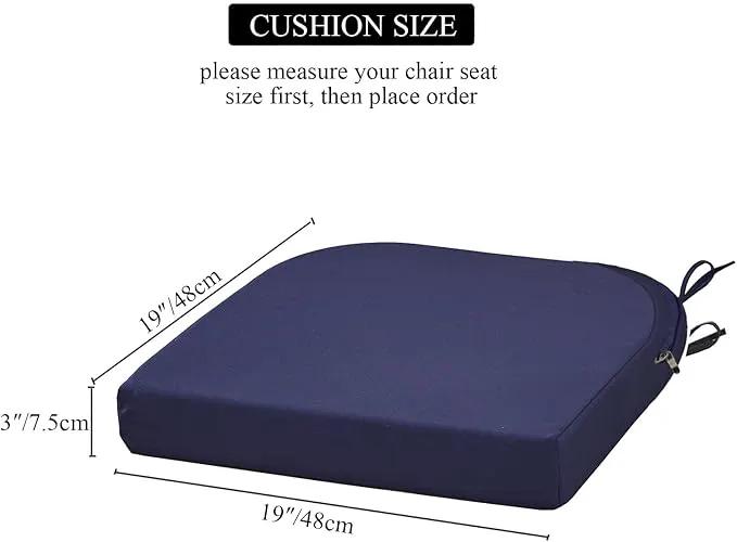 19 x 19 Inch Outdoor Seat Cushions for Patio Furniture with Non Slip and Ties Waterproof & UV Resistant Round Corner Outdoor Chair Cushions Replacement Set of 2, Navy Blue by GreenHaven Gardens