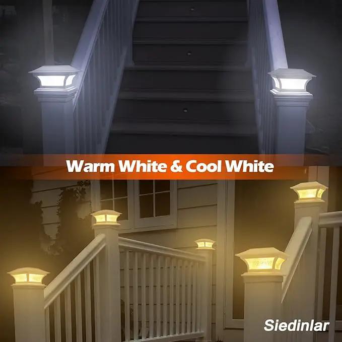 SIEDiNLAR Solar Post Lights Outdoor Glass LED Fence Cap Light 2 Modes for 4x4 5x5 6x6 Posts Patio Deck Garden Decoration Warm White/Cool White Lighting White (1 Pack) by GreenHaven Gardens