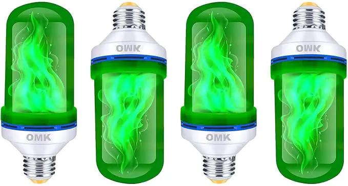 OMK 4 Pack Green Light Bulbs, Christmas Flame LED Light Bulbs Decorations Flickering/Breathing/Ligting/Gravity 4 Modes Flame Bulb for Bars Hotel Yard Porch Party Outdoor Decorative Holiday Gifts by GreenHaven Gardens