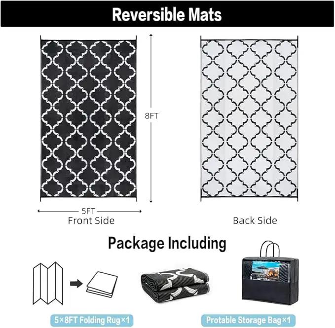 Outdoor Plastic Straw Rug, Waterproof Mat, Washable Large Floor Mat and Rug for Outdoors, RV, Beach, Patio, Camping, Backyard, Deck, Picnic, Indoor Outside (5x8ft,Lantern/Black&White) by GreenHaven Gardens