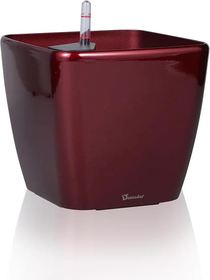 Dexceder 11x10 Self Watering Planter Indoor Outdoor, Inner Mat Design, Thickened Table Flower Plant Pot with Water Level Indicator (Red High Gloss) by GreenHaven Gardens