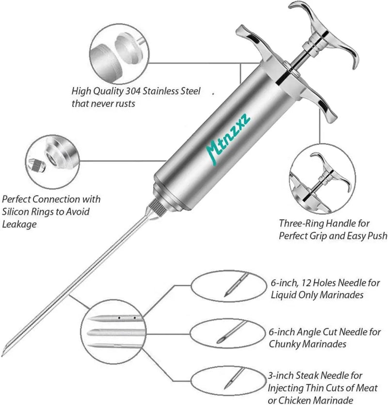 Marinade Injector Syringe and Brushes Set, Meat Injector Syringe with 3 Professional Marinade Injector Needles, Creates Tender Meat & Poultry Flavors, for BBQ Grill Smoker & Turkey & Brisket by GreenHaven Gardens