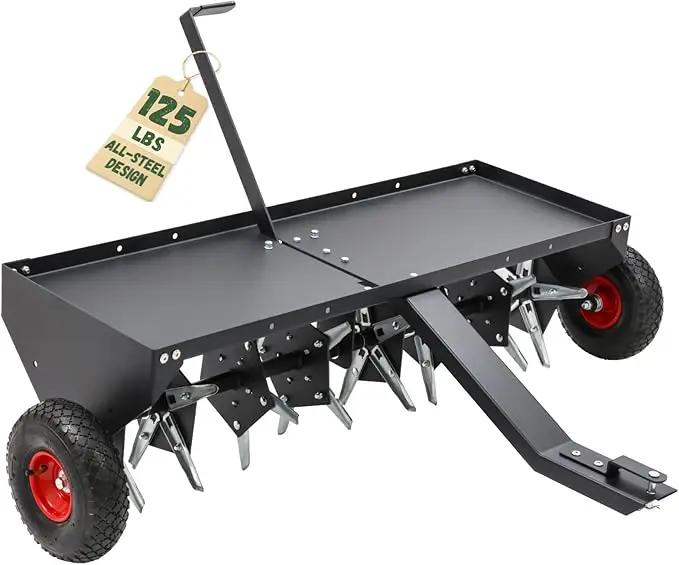 Doniks 52-Inch Tow Behind Lawn Plug Aerator with Universal Hitch, Lawn Aerator Tow Behind with 40 Galvanised Steel Tines,Tray and Inflatable Wheels for Gardens, Lawns, Farms by GreenHaven Gardens