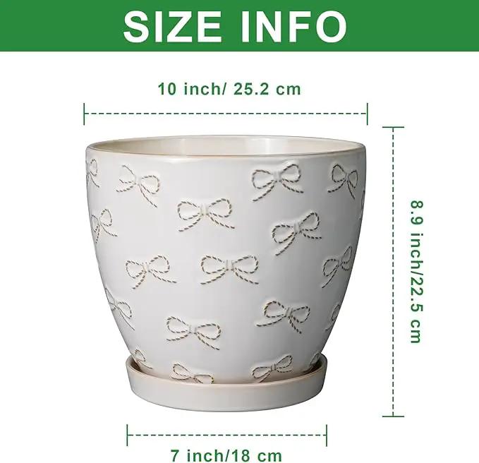 Pots for Plants 10 Inch - Ceramic Planter Large Plant Pot for Indoor Plants Outdoor Round Flower Pot with Drainage Hole and Saucer Home Garden Decor White by GreenHaven Gardens
