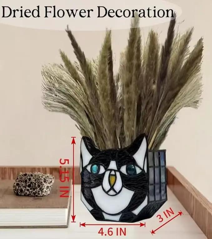 Tiffany Cute Cat Stained Glass Flower Pots,Indoor and Outdoor Plant Displays,Black Cat Plant Planter,Candle Holder Container Decoration 4.6 x 5.15 x 3 inch(Without Succulents) by GreenHaven Gardens