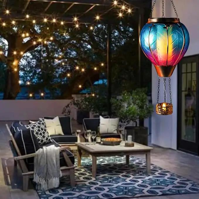 Starsoul Hot Air Balloon Solar Lantern with Candle Holder Glass Solar Hot Air Balloon Lantern with Flame Solar Hanging Hot Air Balloons Decorative for Lawn Porch Tree Yard by GreenHaven Gardens
