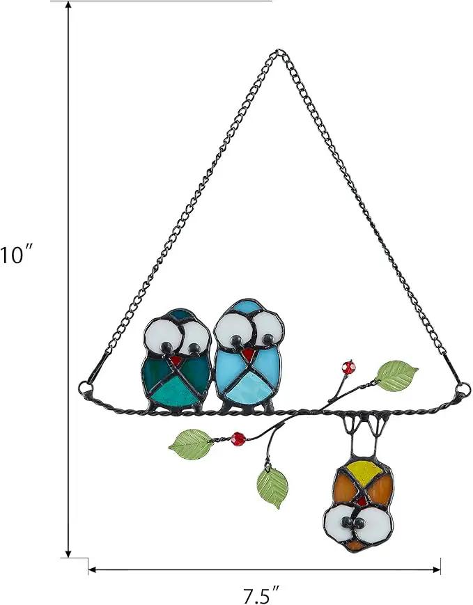Stained Glass Birds,owl,Stained Glass Window Hanging,Multicolor Owls on The Living Tree with Green Leaf and red Berries,Bird suncatcher for Windows Room Home,Bird Deco,Gift for Mom,and Bird Lovers. by GreenHaven Gardens
