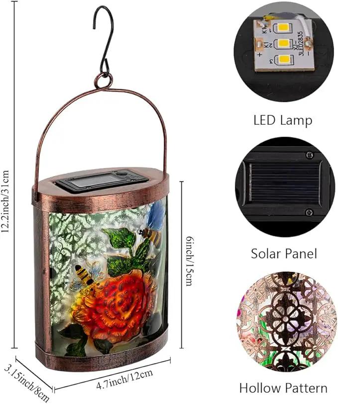 Starsoul 2 Pack Hanging Solar Lantern Outdoor Waterproof Glass Bee and Flowers Decorative Solar Lights for Outside Garden Yard Table Patio Decor by GreenHaven Gardens