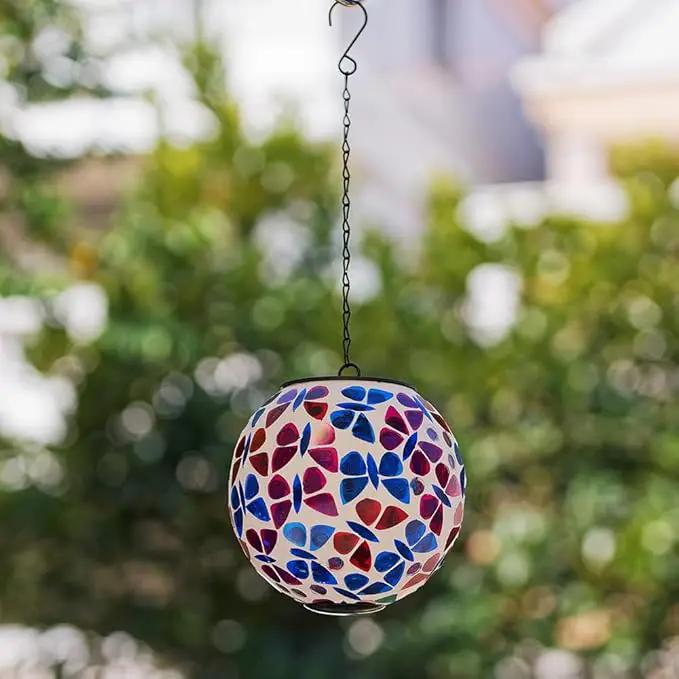 Hanging Solar Lanterns Outdoor Waterproof, Decorative Mosaic Butterfly Solar Lantern, Gazing Ball Globe Hanging Lantern for Patio Garden Yard Home Decor by GreenHaven Gardens