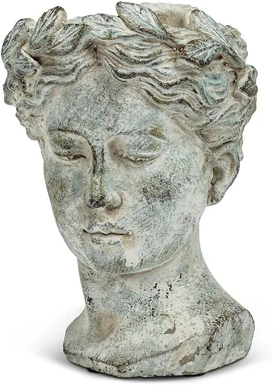 Abbott Collection Goddess Head Planter - Large Cement Indoor and Outdoor Planter Pot - Grecian Woman Statue Head Planter for Flowers and Succulents - Grey (10" H, 4.5" Opening) by GreenHaven Gardens