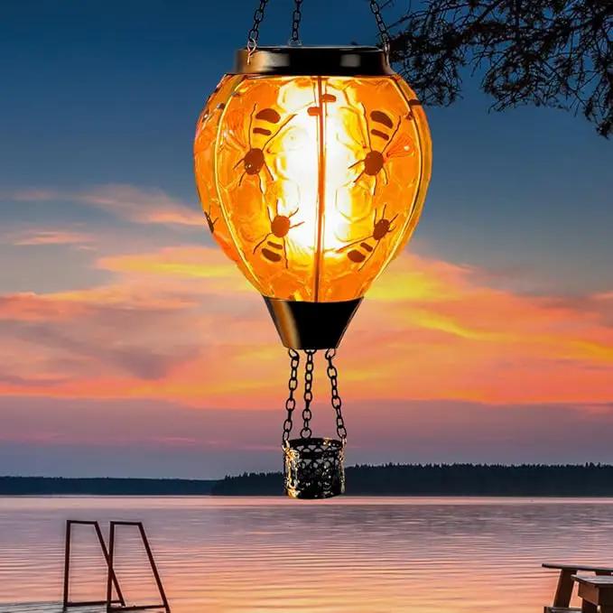 Starsoul Hot Air Balloon Solar Lantern Bee Glass Hanging Outdoor Hot Air Balloon Solar Flickering Flame Light Waterproof Garden Patio Yard Party Decorations by GreenHaven Gardens