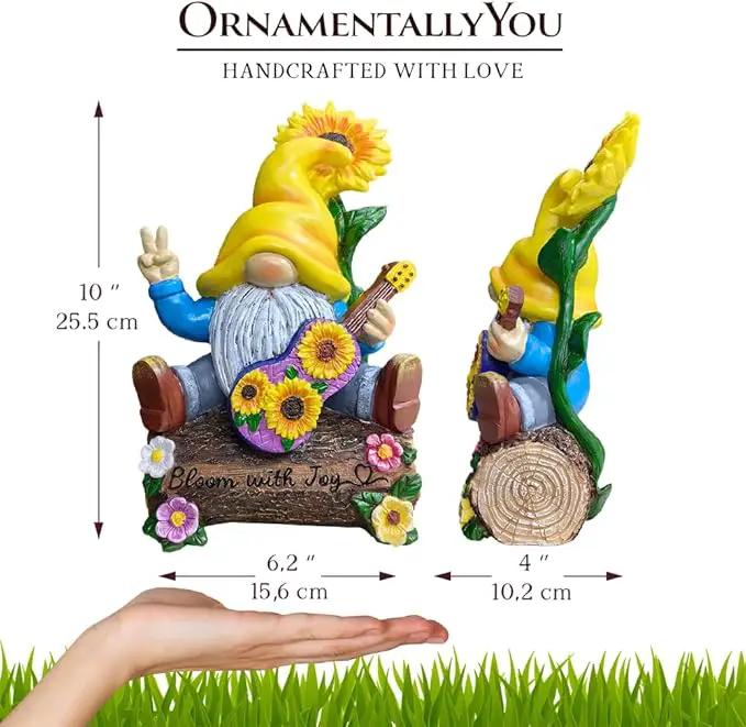 Spring & Summer-Themed Garden Statues – Adorable Outdoor Decor for Lawn, Patio & Porch (Bloom with Joy Sunflower Gnome 10" Garden Statue Figurine with Guitar, Spring and Summer Home Decoration) by GreenHaven Gardens