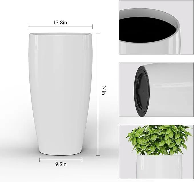 QCQHDU 24 inch Tall Planter for Indoor & Outdoor Plants, 2 Pack Sturdy Plant Flower Pots Modern Decor for Front Porch Patio Deck Living Room