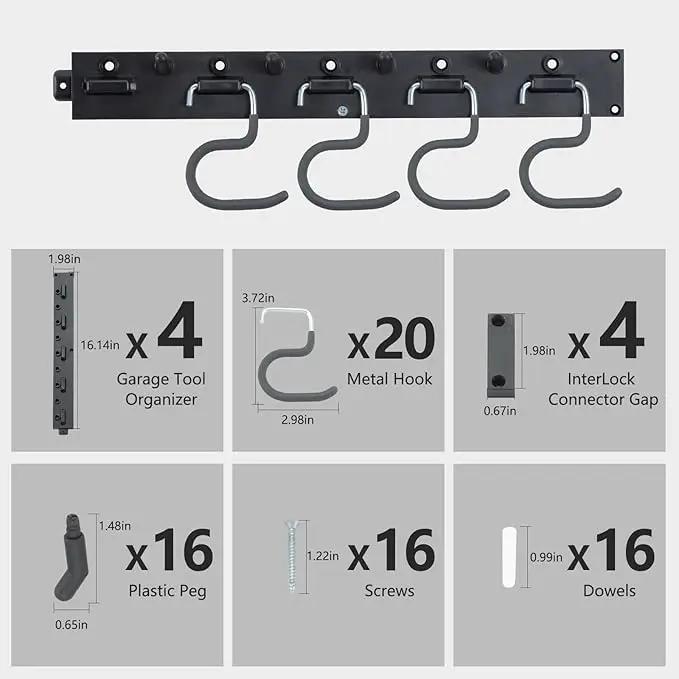 WellMade 64'' Adjustable Garden Tool Organizer, Garage Storage System with Hooks, Wall Mount Tool Organization Rack, Black by GreenHaven Gardens