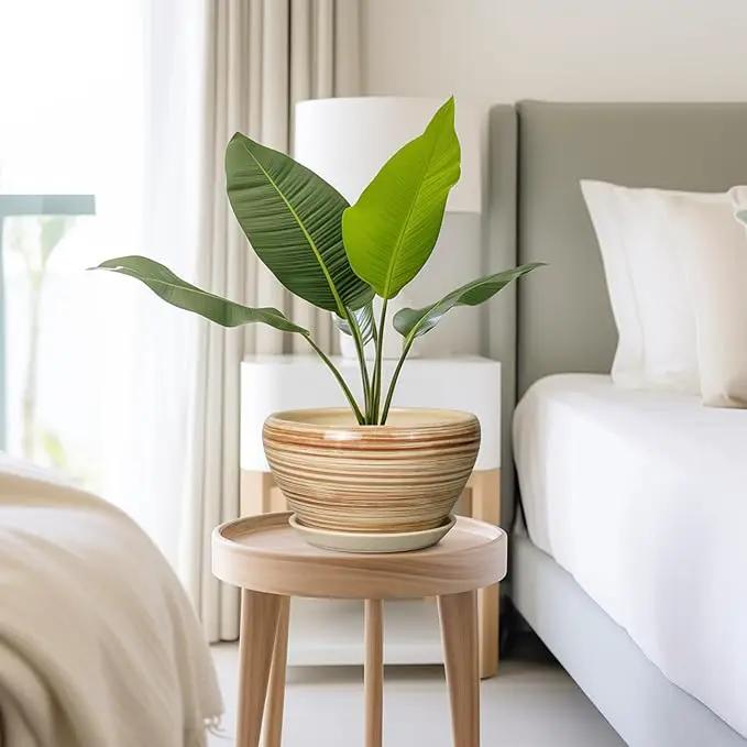 Indoor Planter 9 Inch - Ceramic Pots for Plants Plant Pot Indoor with Drainage Hole and Saucer Round Large Planter Modern Outdoor Flower Pot for House Patio Yellow by GreenHaven Gardens