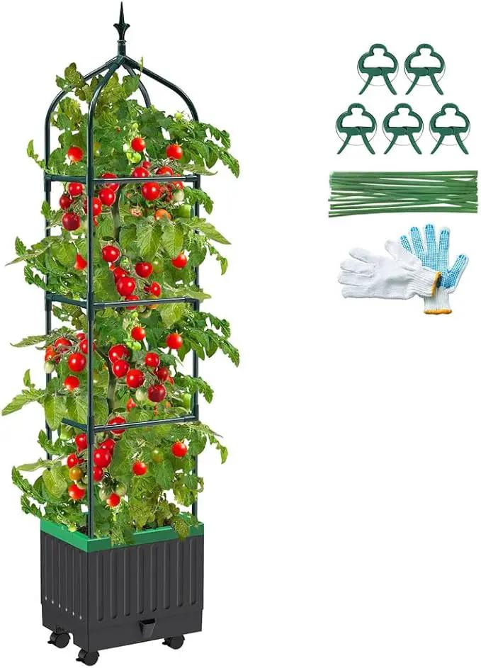 Raised Garden Bed Planter Boxes with Trellis,1pcs 70.9"Self-Watering Tomato Planter Boxes with Trellis for Climbing Vegetables Plants Flowers Tomato with Wheels,Use for Indoor Outdoor (Black) by GreenHaven Gardens