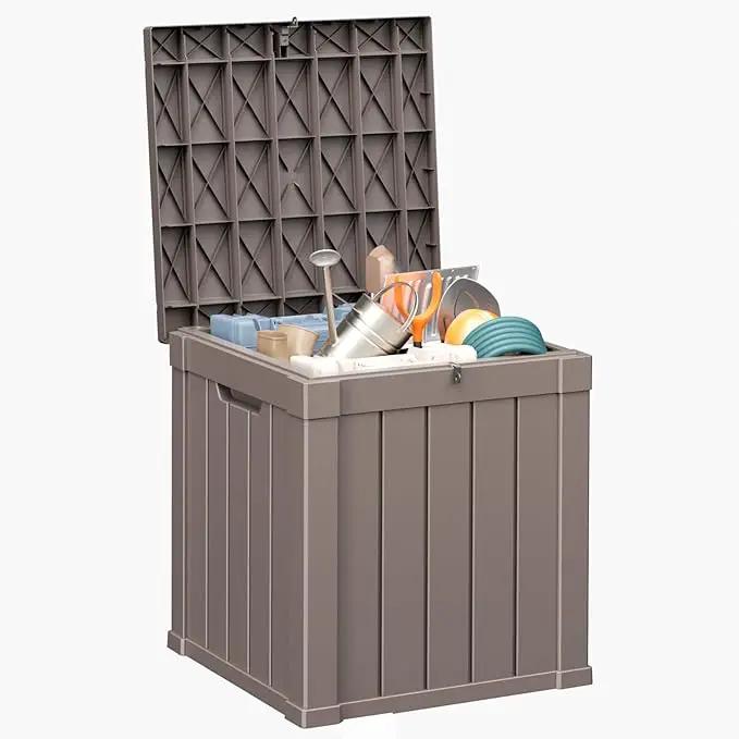 40 Gallon Resin Deck Box, Lockable Patio Outdoor Storage Box for Furniture, Garden Tools and Tools Storage, Waterproof Outside Storage Boxes - Grey by GreenHaven Gardens